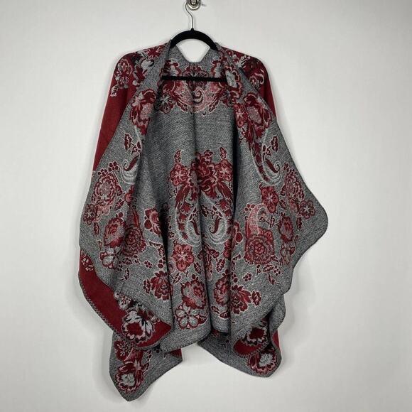 2/$30 NEW Boho Floral Ruana Oversized Open Wrap Poncho Blanket Scarf - Picture 7 of 9